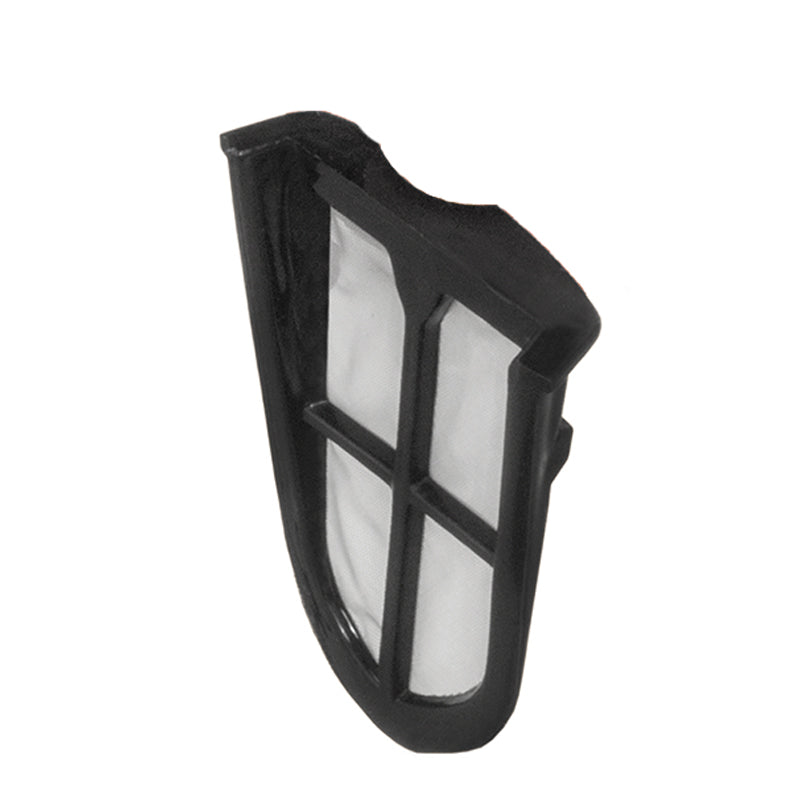 Der Kalkfilter für BLITZKOCHER Style 8125 von Unold ist ein schwarzer Filterrahmen aus Kunststoff mit weißem Maschensieb und kreuzförmiger Halterung, abgebildet auf weißem Hintergrund.