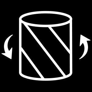 Der Unold LUFTREINIGER ALPHA wird als weißer Zylinder mit diagonalen Linien und zwei gebogenen Pfeilen auf jeder Seite dargestellt, die die Rotation symbolisieren, vor einem schwarzen Hintergrund.