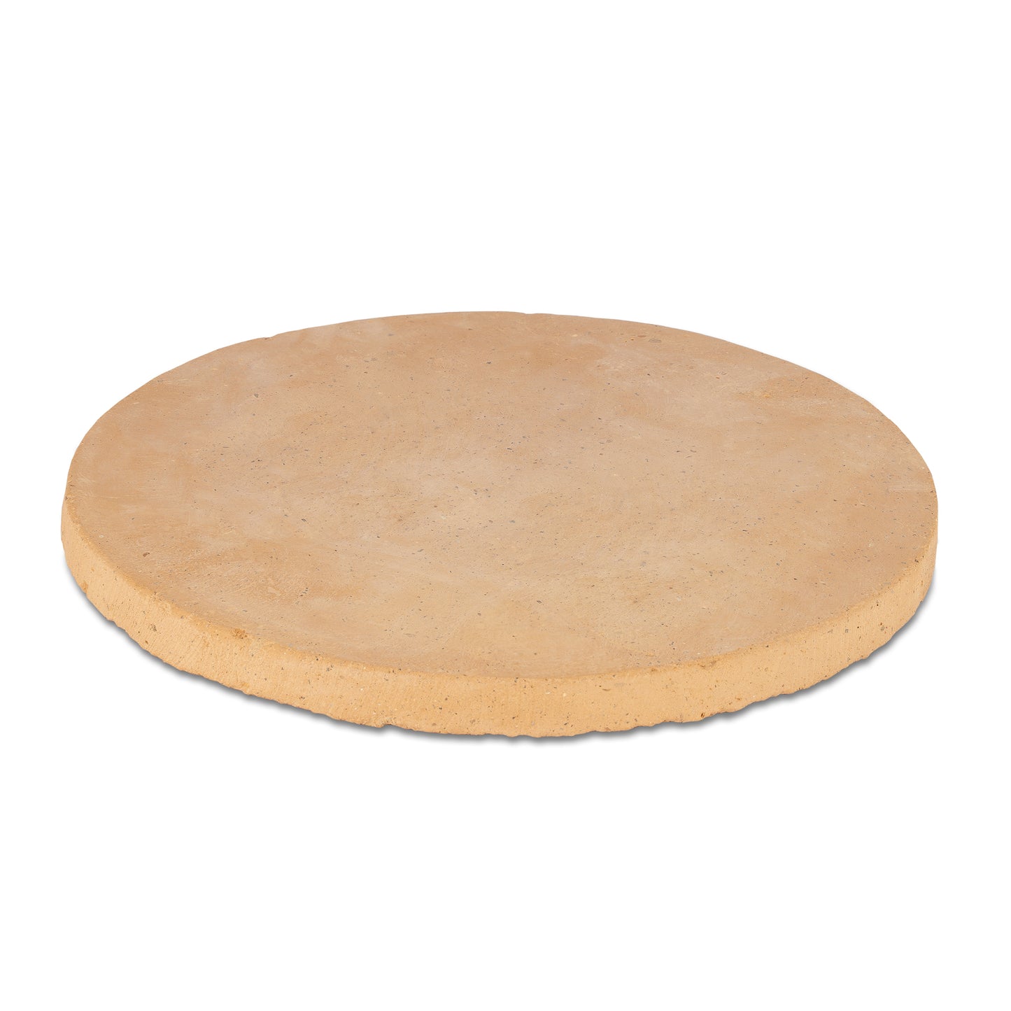 Ein runder, flacher, hellbrauner „Biscotto Pizzastein Rund für Pizzaofen Enzo 68916“ von Unold AG mit glatter Oberfläche, abgebildet auf weißem Hintergrund.