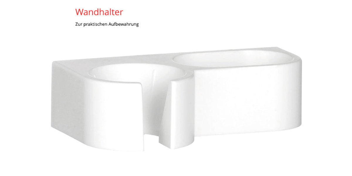 Der Wandhalter ESGE-Zauberstab® M 122 S von ESGE-Zauberstab verfügt über zwei runde Fächer zur praktischen Aufbewahrung. Der deutsche Text „Wandhalter Zur praktischen Aufbewahrung“ bedeutet „Wandhalter zur praktischen Aufbewahrung“.