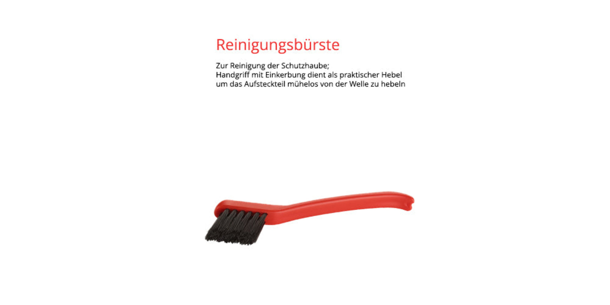 Die Unold ESGE-Zauberstab Reinigungsbürste ist eine rote Reinigungsbürste mit schwarzen Borsten und praktischem Griff, die speziell für die Reinigung von Schutzhüllen entwickelt wurde. Abgebildet auf weißem Hintergrund mit der Aufschrift „Reinigungsbürste“.