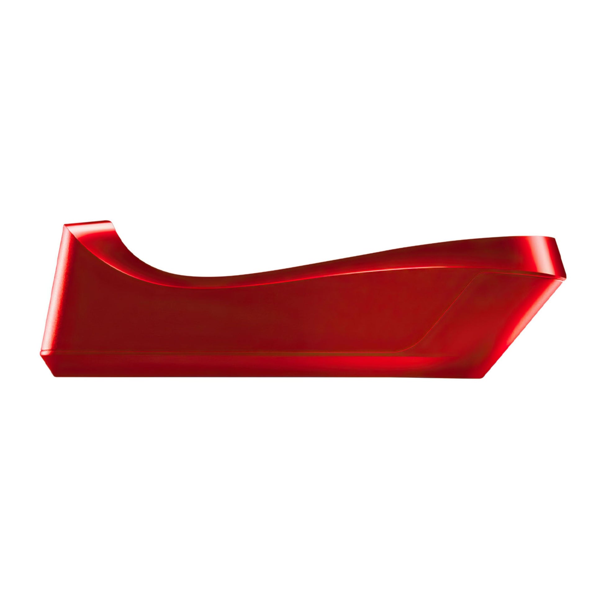 Der „ESGE-Zauberstab Cordless PLUS Rot“ von ESGE-Zauberstab ist ein glattes, geschwungenes, rotes Kunststoffgerät mit glänzender Oberfläche, das isoliert auf weißem Hintergrund abgebildet ist.