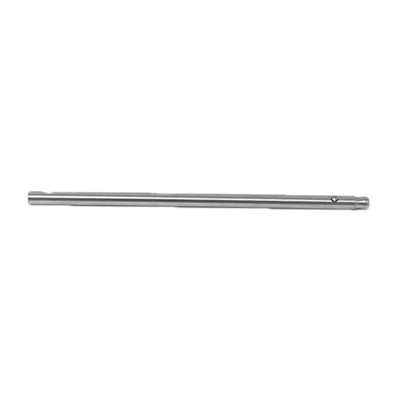 Die Unold-Abtriebswelle mit Stift zu M100-M200, SG2000 und M250 ist ein gerader, zylindrischer Metallstab mit einem kleinen Loch an einem Ende, der vor einem schlichten weißen Hintergrund abgebildet ist.