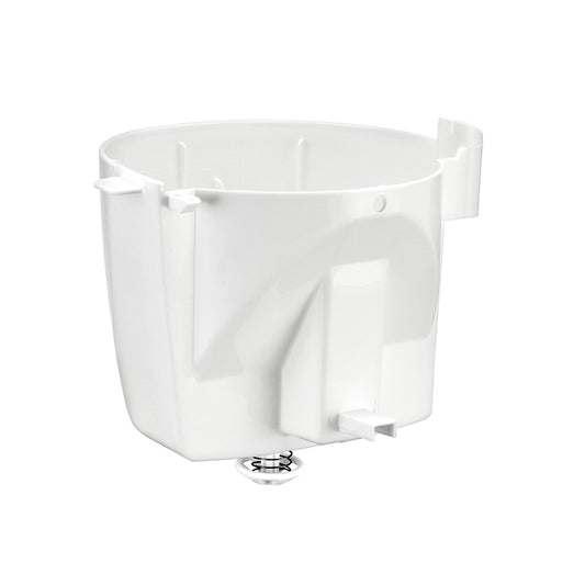 Der Unold Filterhalter für KAFFEEAUTOMAT Easy White 28020 ist ein weißer Filterhalter aus Kunststoff mit Ausguss und rundem Metallteil, der für Kaffeemaschinen konzipiert ist und auf einem schlichten weißen Hintergrund abgebildet ist.