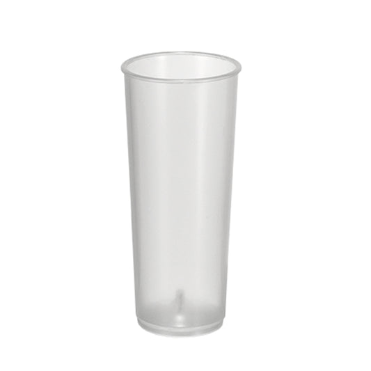 Der Unold Messbecher für DAMPFGARER Mini Allround 38650 ist ein klarer, leerer Kunststoffbecher mit geraden Seiten und leicht ausgestelltem Rand, der aufrecht stehend auf weißem Hintergrund abgebildet ist.