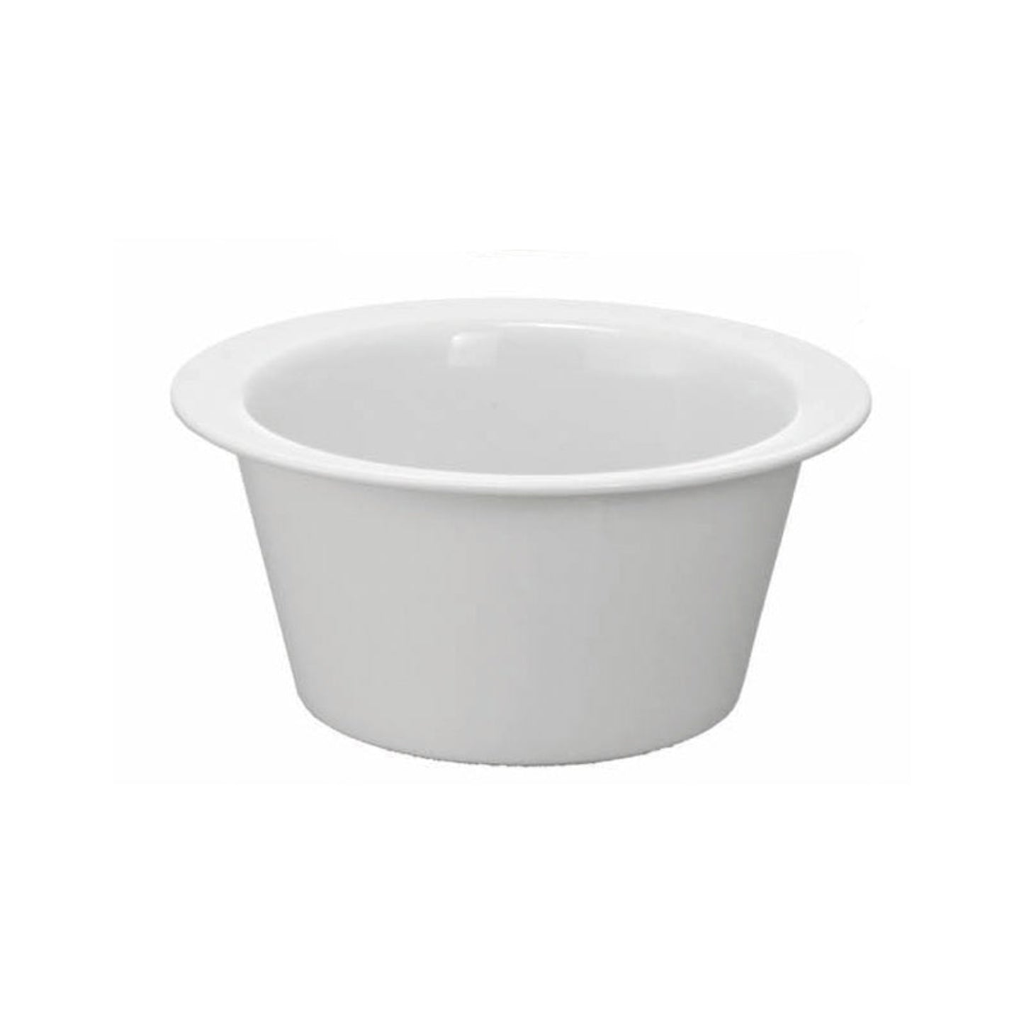 Der Unold Keramik-Topf für FONDUE Elégance 48645 ist ein schlichter weißer Keramik-Fonduetopf mit breitem Rand, der vor einem weißen Hintergrund präsentiert wird.