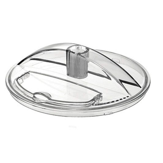 Klarer, runder Kunststoffdeckel mit erhöhtem Griff und eckiger Entlüftung, entworfen von Unold, passend für die EISMASCHINE-Modelle 48845, 48856, 48876, 48890 und 48818.