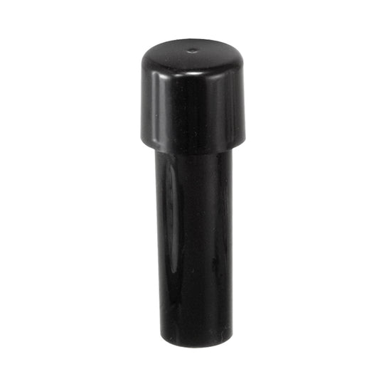 Der Unold Stopfer für FLEISCHWOLF 78131 ist ein schwarzes, zylindrisches Accessoire mit abgerundeter Oberseite, das als Kappe oder Abdeckung gestaltet ist und aufrecht vor einem weißen Hintergrund dargestellt wird.