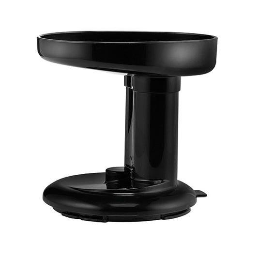 Der uonold.comckel mit Einfüllschale für SLOW JUICER 78255 verfügt über ein modernes, elegantes schwarzes ovales Design mit einer erhöhten Schüssel und einem zylindrischen Boden.