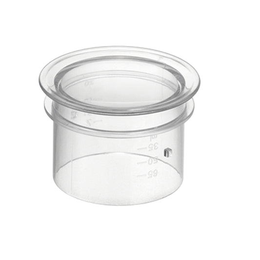 Der Unold Messbecher im Deckel für POWER SMOOTHIE-MAKER 78605 ist ein klarer, zylindrischer Messbehälter mit Graduierung und breitem Rand, abgebildet auf weißem Hintergrund.