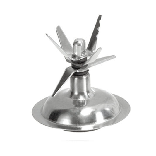 Der Unold Kreuzmesser-Einsatz für STANDMIXER 8865 (ab Fertigungsjahr 2013) ist eine Edelstahl-Klingenanordnung mit mehreren scharfen Klingen auf einer runden Basis zum effizienten Zerkleinern und Vermischen von Lebensmitteln oder Flüssigkeiten.