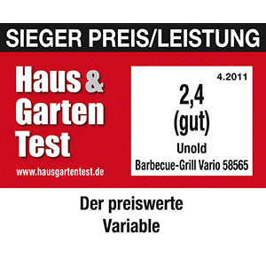 Haus & Garten Test bewertete den Unold 58565 Barbecue-Grill Vario im April 2011 mit der Note 2,4 (gut) mit den Worten „Sieger Preis/Leistung“ und „Der preiswerte Variable“.